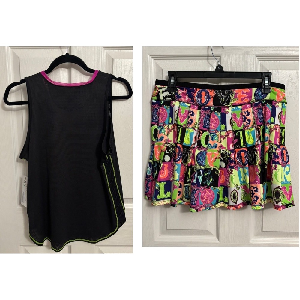 NEW Lucky in Love | All Over‎ Letter Print Skort + Micro Incline Tank Sz L - Picture 2 of 14